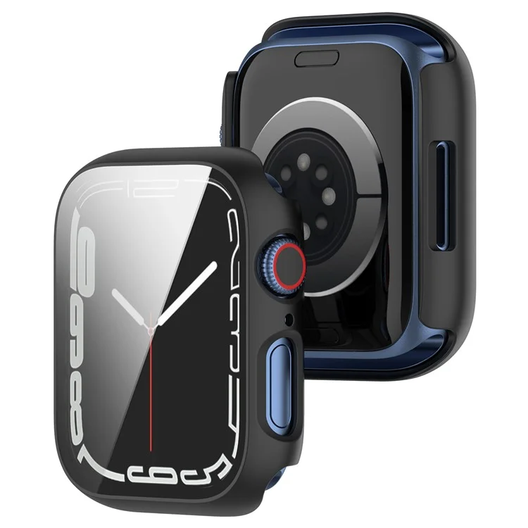 For Apple Watch Series 9 / 8 / 7 41mm 2-in-1 Scratch Resistant Hard PC Case with Tempered Glass Screen Protector - Black
