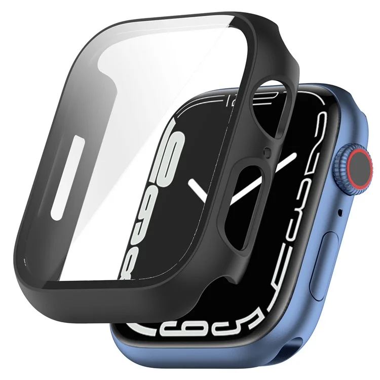For Apple Watch Series 9 / 8 / 7 41mm 2-in-1 Scratch Resistant Hard PC Case with Tempered Glass Screen Protector - Black