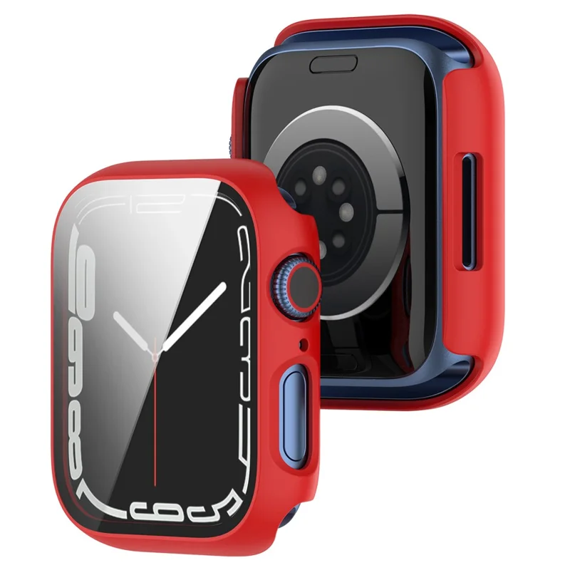 For Apple Watch Series 9 / 8 / 7 41mm 2-in-1 Scratch Resistant Hard PC Case with Tempered Glass Screen Protector - Red
