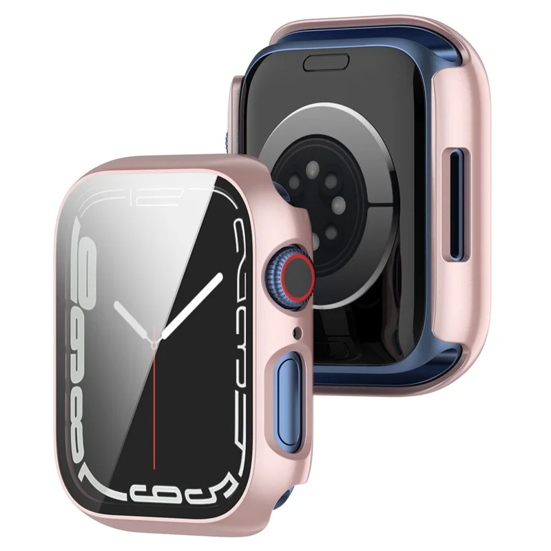 Capa Dura Resistente a Arranhões em PC 2-em-1 para Apple Watch Series 9 / 8 / 7 de 41 mm com Protetor de Ecrã em Vidro Temperado - Dourado Rosa