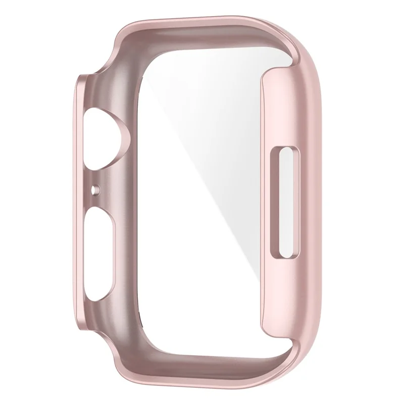 Capa Dura Resistente a Arranhões em PC 2-em-1 para Apple Watch Series 9 / 8 / 7 de 41 mm com Protetor de Ecrã em Vidro Temperado - Dourado Rosa