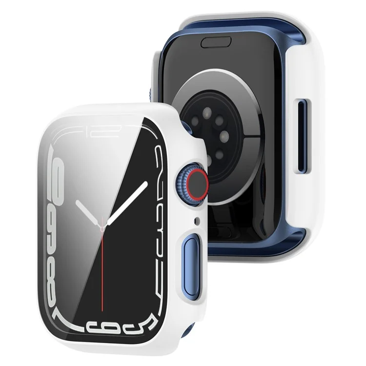 Scratch Resistant Hard PC Case with Tempered Glass Screen Cover for Apple Watch Series 9 / 8 / 7 45mm - White