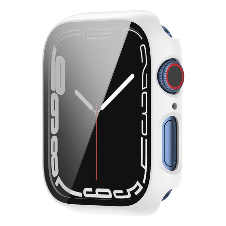Scratch Resistant Hard PC Case with Tempered Glass Screen Cover for Apple Watch Series 9 / 8 / 7 45mm - White