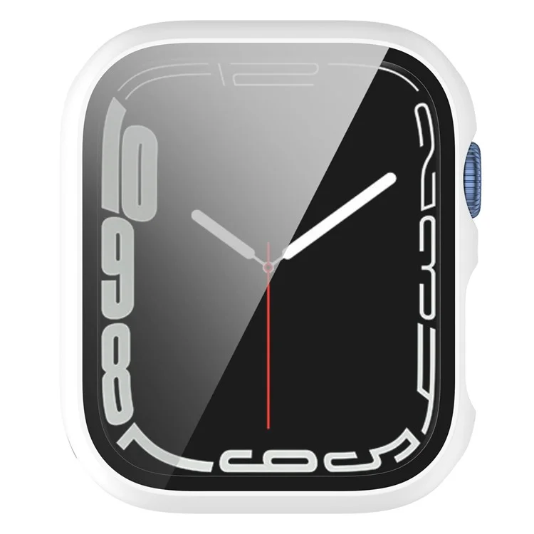 Scratch Resistant Hard PC Case with Tempered Glass Screen Cover for Apple Watch Series 9 / 8 / 7 45mm - White