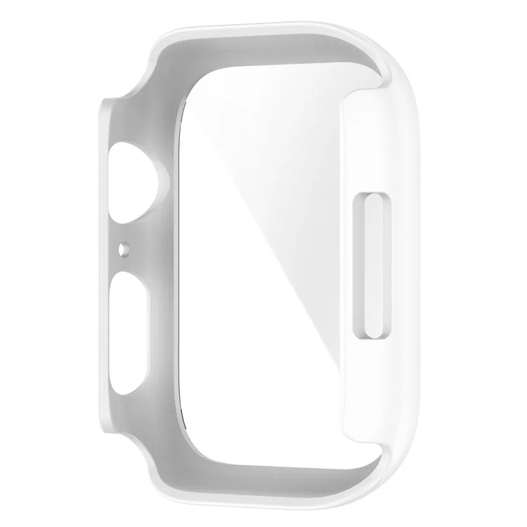 Scratch Resistant Hard PC Case with Tempered Glass Screen Cover for Apple Watch Series 9 / 8 / 7 45mm - White