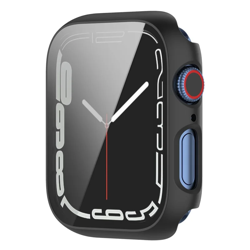 Scratch Resistant Hard PC Case with Tempered Glass Screen Cover for Apple Watch Series 9 / 8 / 7 45mm - Black