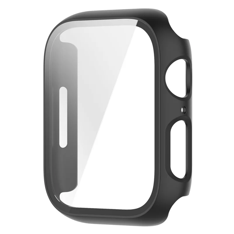 Scratch Resistant Hard PC Case with Tempered Glass Screen Cover for Apple Watch Series 9 / 8 / 7 45mm - Black
