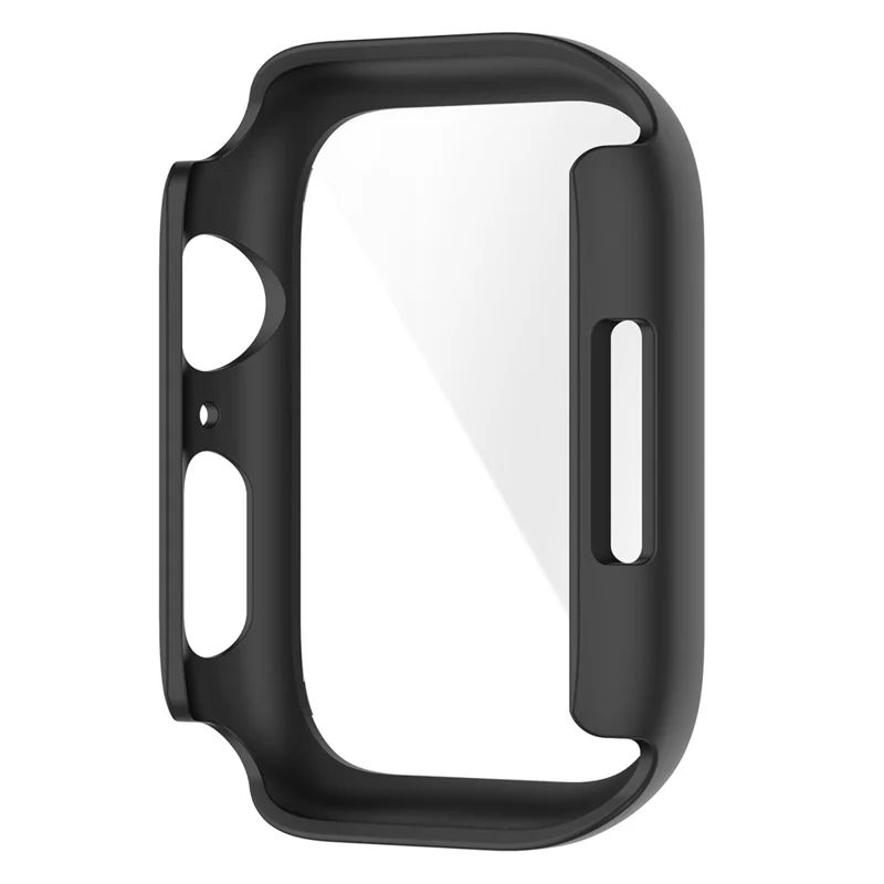 Scratch Resistant Hard PC Case with Tempered Glass Screen Cover for Apple Watch Series 9 / 8 / 7 45mm - Black