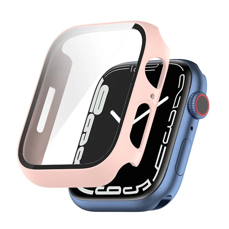 PC Frame with Tempered Glass Screen Protector Watch Case Cover for Apple Watch Series 9 / 8 / 7 45mm - Pink