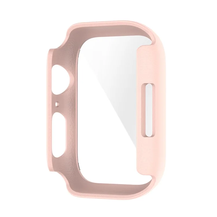 PC Frame with Tempered Glass Screen Protector Watch Case Cover for Apple Watch Series 9 / 8 / 7 45mm - Pink
