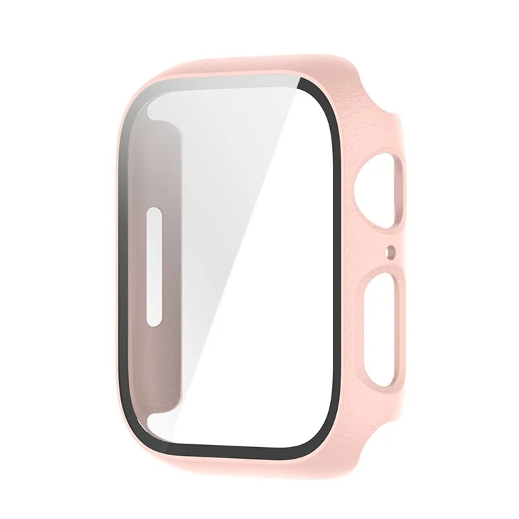 PC Frame with Tempered Glass Screen Protector Watch Case Cover for Apple Watch Series 9 / 8 / 7 45mm - Pink