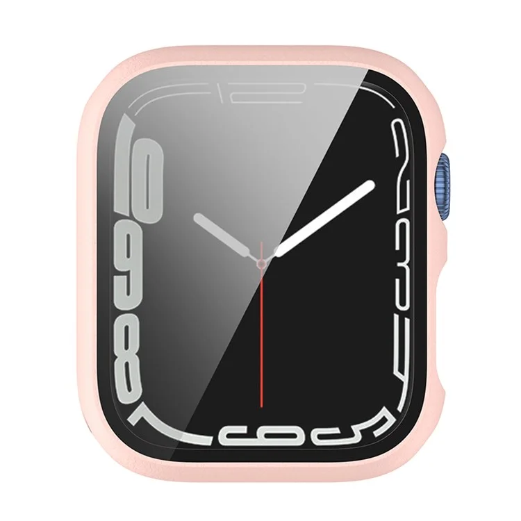 PC Frame with Tempered Glass Screen Protector Watch Case Cover for Apple Watch Series 9 / 8 / 7 45mm - Pink