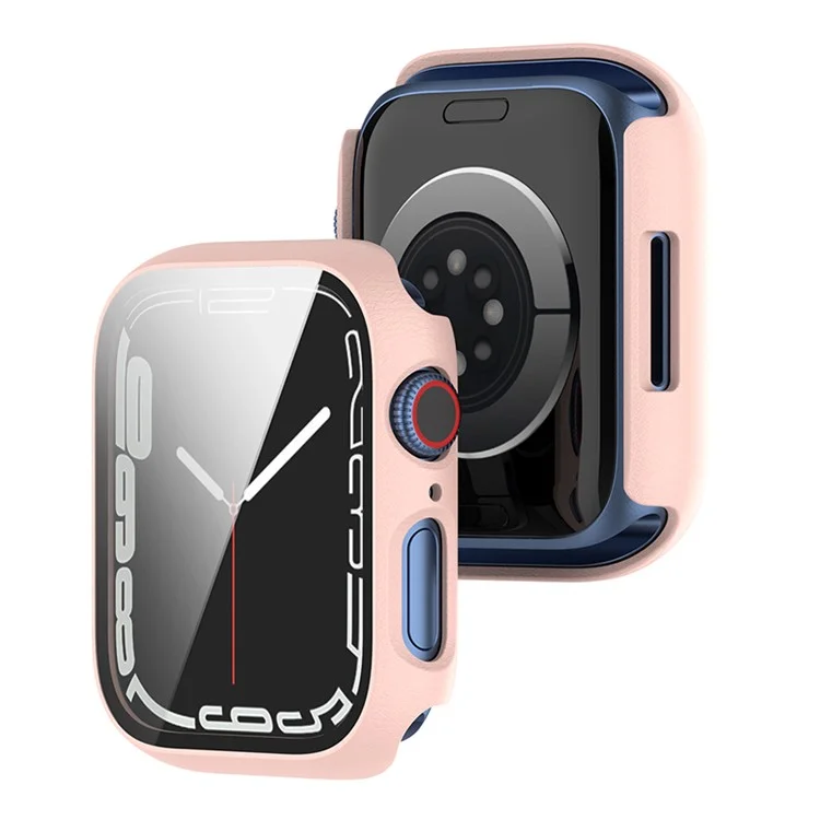 PC Frame with Tempered Glass Screen Protector Watch Case Cover for Apple Watch Series 9 / 8 / 7 45mm - Pink