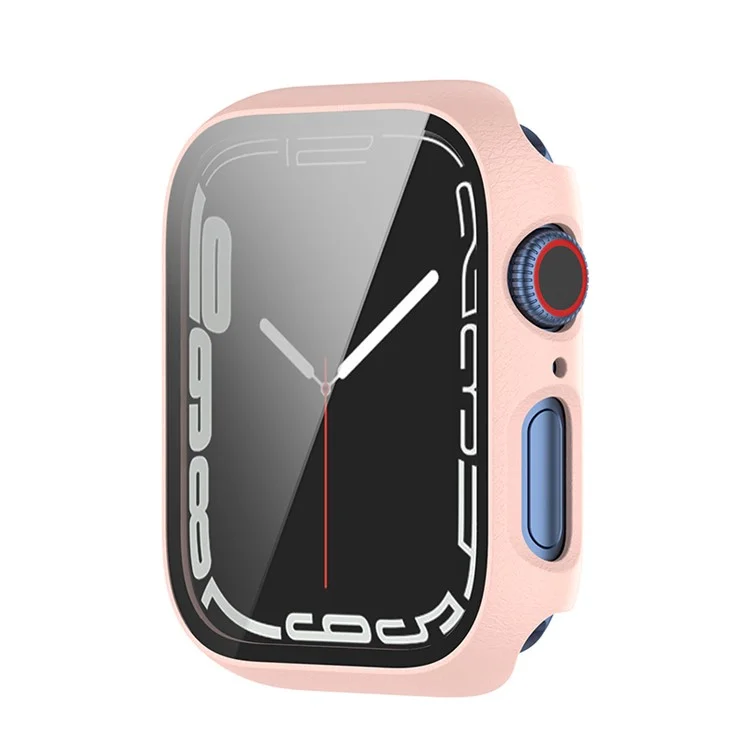 PC Frame with Tempered Glass Screen Protector Watch Case Cover for Apple Watch Series 9 / 8 / 7 45mm - Pink