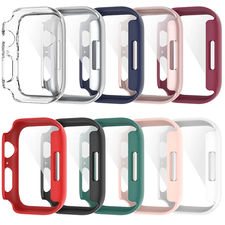 PC Frame with Tempered Glass Screen Protector Watch Case Cover for Apple Watch Series 9 / 8 / 7 45mm - Pink