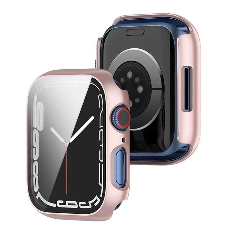 For Apple Watch Series 9 / 8 / 7 41mm Drop-proof PC Frame with Tempered Glass Screen Protector Integrated Watch Case - Rose Gold