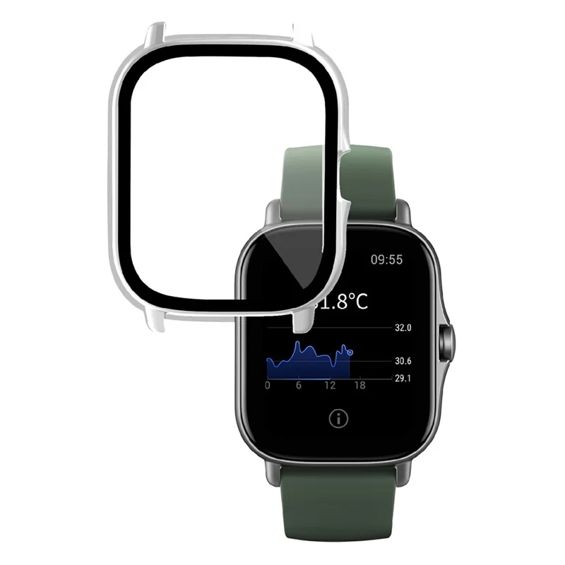 Hard PC All-Around Protective Shell with HD Anti-Scratch Tempered Glass Screen Protector for Huami Amazfit GTS 2 - Silver