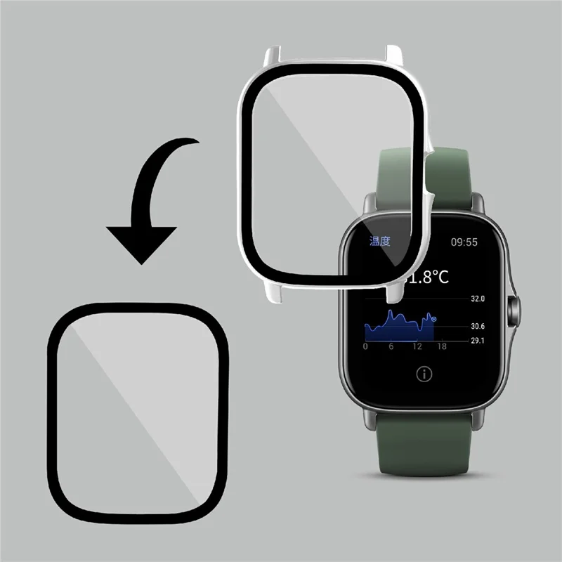 Hard PC All-Around Protective Shell with HD Anti-Scratch Tempered Glass Screen Protector for Huami Amazfit GTS 2 - Silver