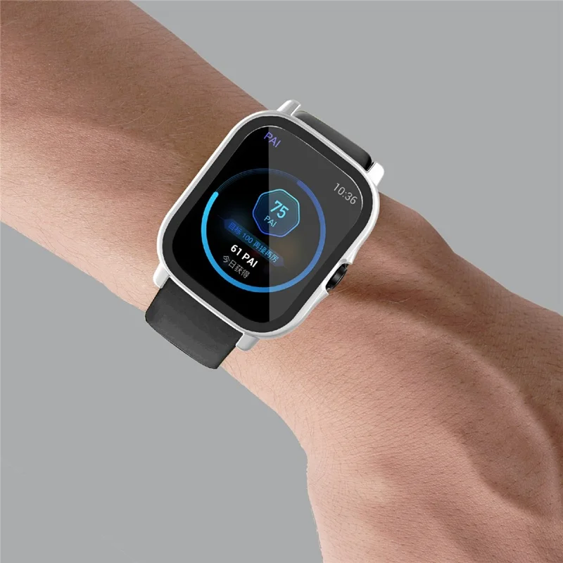 Hard PC All-Around Protective Shell with HD Anti-Scratch Tempered Glass Screen Protector for Huami Amazfit GTS 2 - Silver