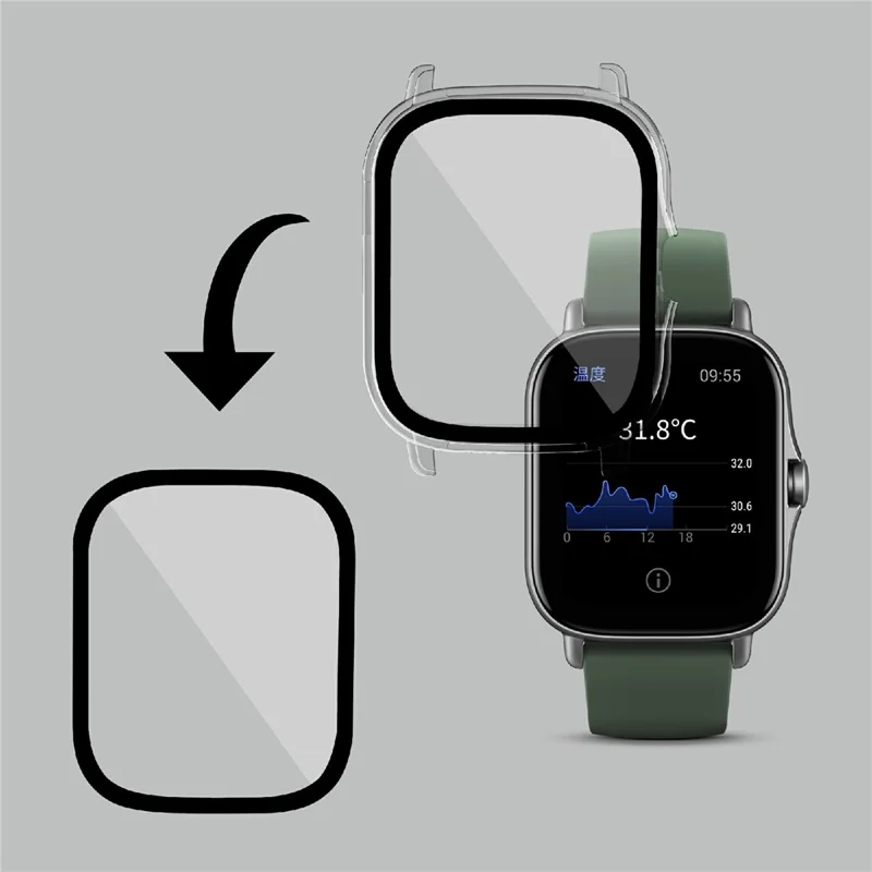 Twarda obudowa PC z pełną ochroną z hartowanym szkłem przeciw zarysowaniom HD do Huami Amazfit GTS 2 – Przezroczysta