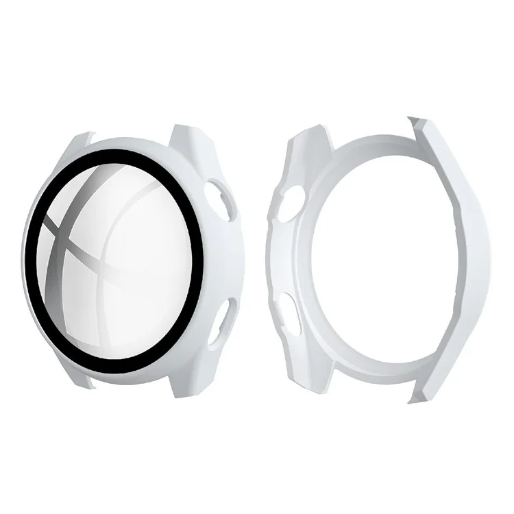 Étui de protection en PC dur avec revêtement antidérapant et résistant aux rayures, avec protecteur d'écran en verre trempé sensible au toucher pour Huawei Watch 3 Pro 48mm - Blanc