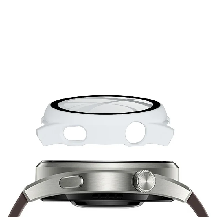 Étui de protection en PC dur avec revêtement antidérapant et résistant aux rayures, avec protecteur d'écran en verre trempé sensible au toucher pour Huawei Watch 3 Pro 48mm - Blanc