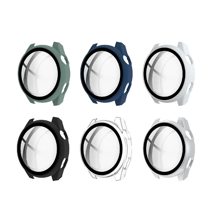 Étui de protection en PC dur avec revêtement antidérapant et résistant aux rayures, avec protecteur d'écran en verre trempé sensible au toucher pour Huawei Watch 3 Pro 48mm - Blanc