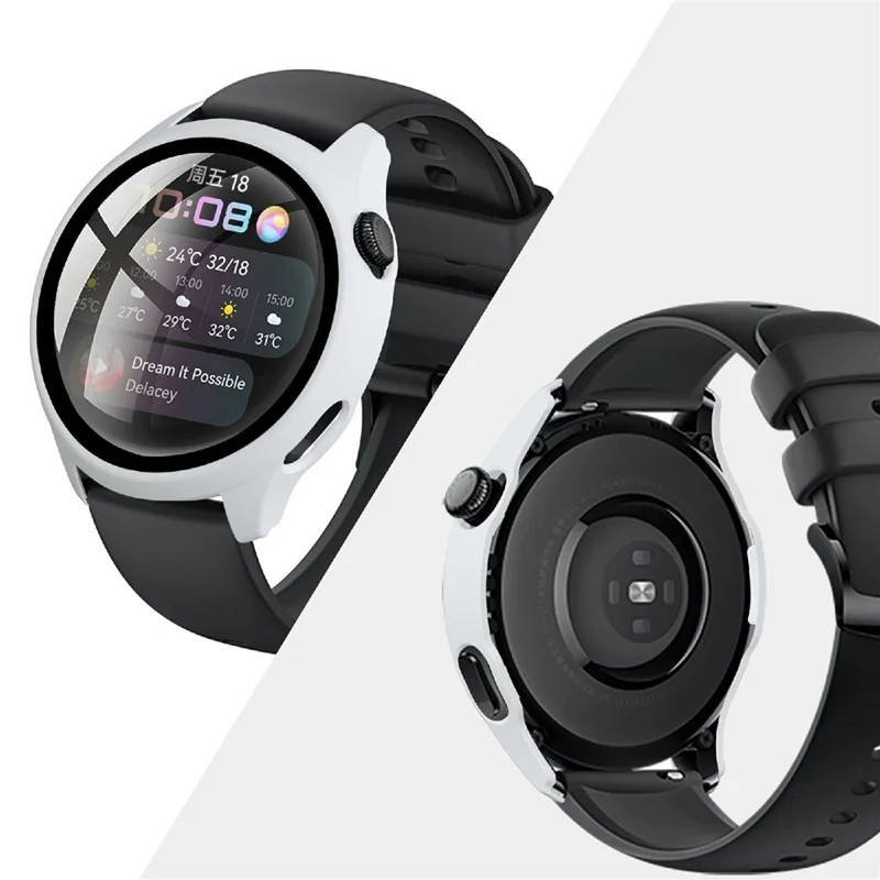 Hard PC Protective Watch Frame Case with HD Anti-Scratch Tempered Glass Screen Protector 46mm for Huawei Watch 3 - White