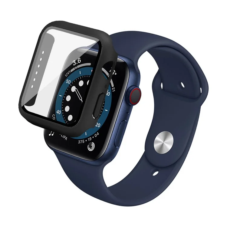 IMAK Hard PC Case with Anti-Scratch HD Tempered Glass Film for Apple Watch SE / SE (2022) / Series 6 / 5 / 4 40mm - Black