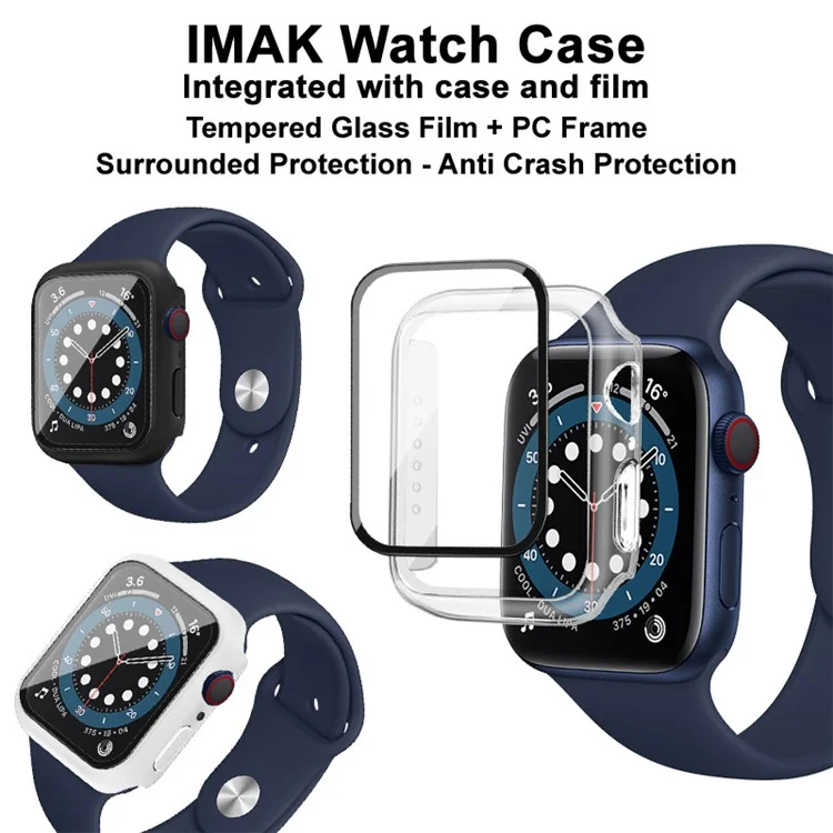 IMAK Hard PC Case with Anti-Scratch HD Tempered Glass Film for Apple Watch SE / SE (2022) / Series 6 / 5 / 4 40mm - Black