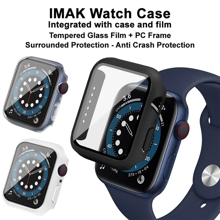 IMAK Hard PC Case with Anti-Scratch HD Tempered Glass Film for Apple Watch SE / SE (2022) / Series 6 / 5 / 4 40mm - Black