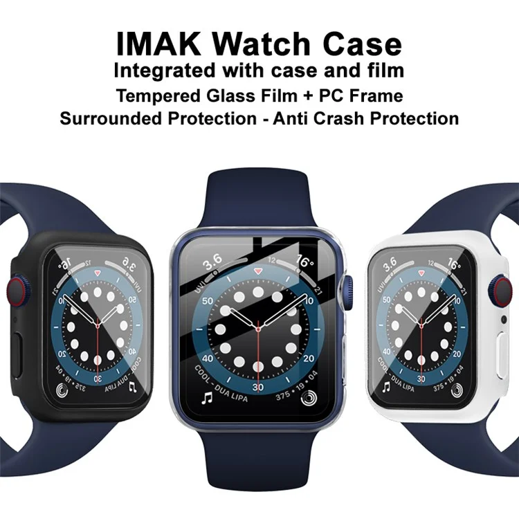 IMAK Hard PC Case with Anti-Scratch HD Tempered Glass Film for Apple Watch SE / SE (2022) / Series 6 / 5 / 4 40mm - Black