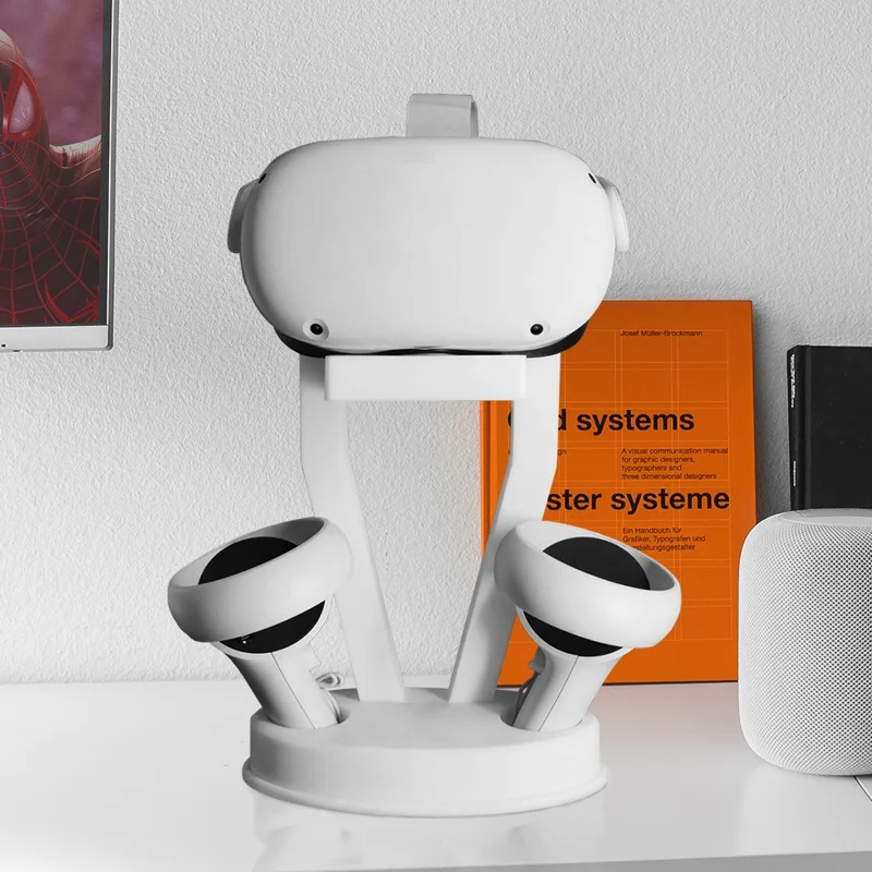 JYS JYS-OC002 حامل سطح مكتب لتخزين سماعة الواقع الافتراضي ووحدة التحكم، رف عرض لجهاز Oculus Quest 2 - أبيض