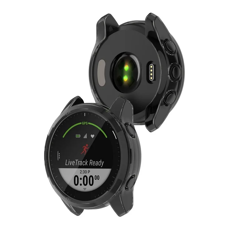 Drop Protection Watch Frame Cover Soft TPU Case für Garmin Forerunner 945 LTE - Transparent Schwarz