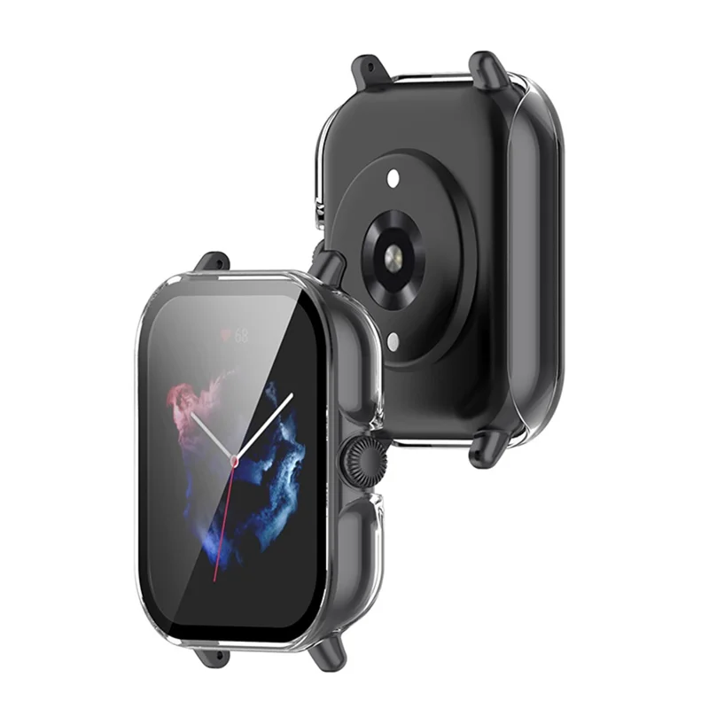 Ultra-Thin Bumper Full Cover Hard PC Protective Case with Tempered Glass Screen Protector for Huami Amazfit GTS 3 - Transparent