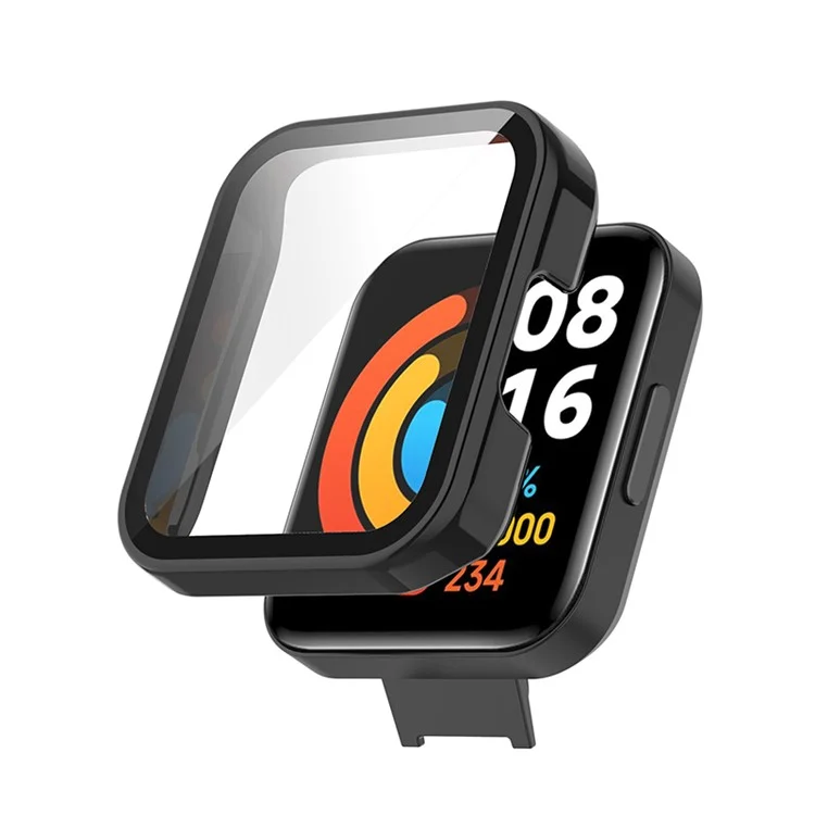 Étui de protection dur pour PC HD Clear Full Cover avec protecteur d'écran en verre trempé pour Xiaomi Redmi Watch 2 - Noir