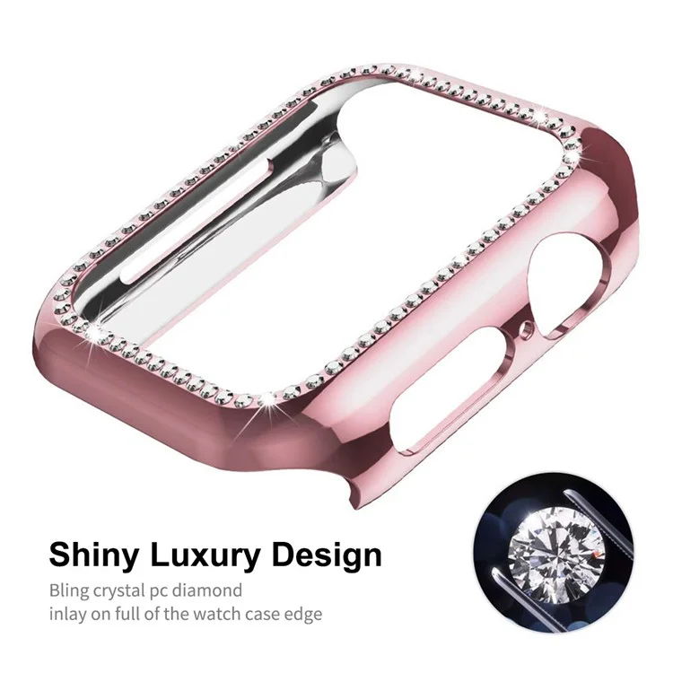ENKAY HAT PRINCE Electroplating Rhinestone PC Hard Watch Case Cover with PET Full Screen Protector for Apple Watch Series 9 / 8 / 7 45mm - Pink