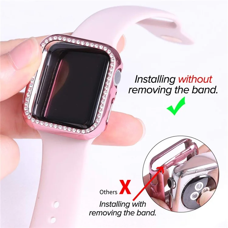 ENKAY HAT PRINCE Electroplating Rhinestone PC Hard Watch Case Cover with PET Full Screen Protector for Apple Watch Series 9 / 8 / 7 45mm - Pink