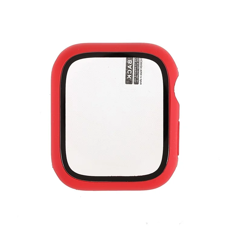 Rubberized Matte PC Watch Case Cover with Tempered Glass Film for Apple Watch Series 9 / 8 / 7 45mm - Red