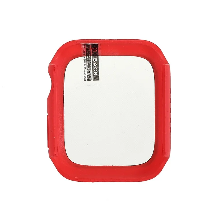 Rubberized Matte PC Watch Case Cover with Tempered Glass Film for Apple Watch Series 9 / 8 / 7 45mm - Red