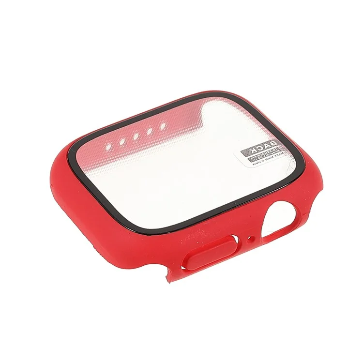 Rubberized Matte PC Watch Case Cover with Tempered Glass Film for Apple Watch Series 9 / 8 / 7 45mm - Red