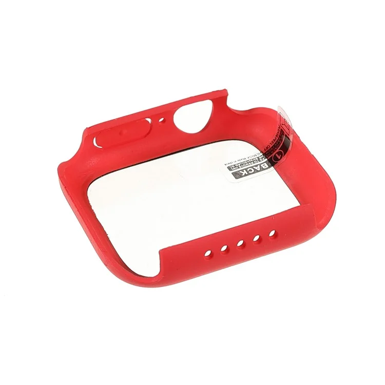 Rubberized Matte PC Watch Case Cover with Tempered Glass Film for Apple Watch Series 9 / 8 / 7 45mm - Red