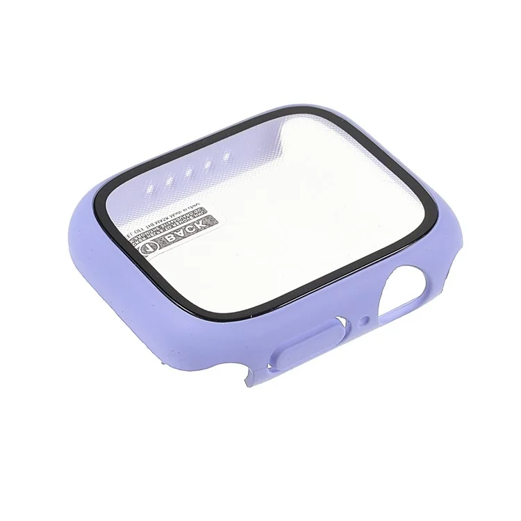 Rubberized Matte PC Watch Case Cover with Tempered Glass Film for Apple Watch Series 9 / 8 / 7 45mm - Purple