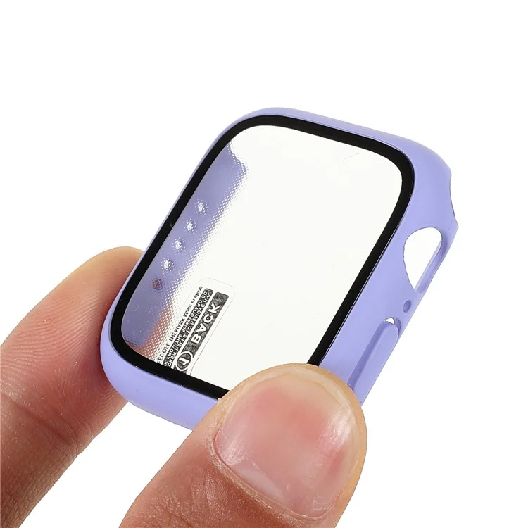 Rubberized Matte PC Watch Case Cover with Tempered Glass Film for Apple Watch Series 9 / 8 / 7 45mm - Purple