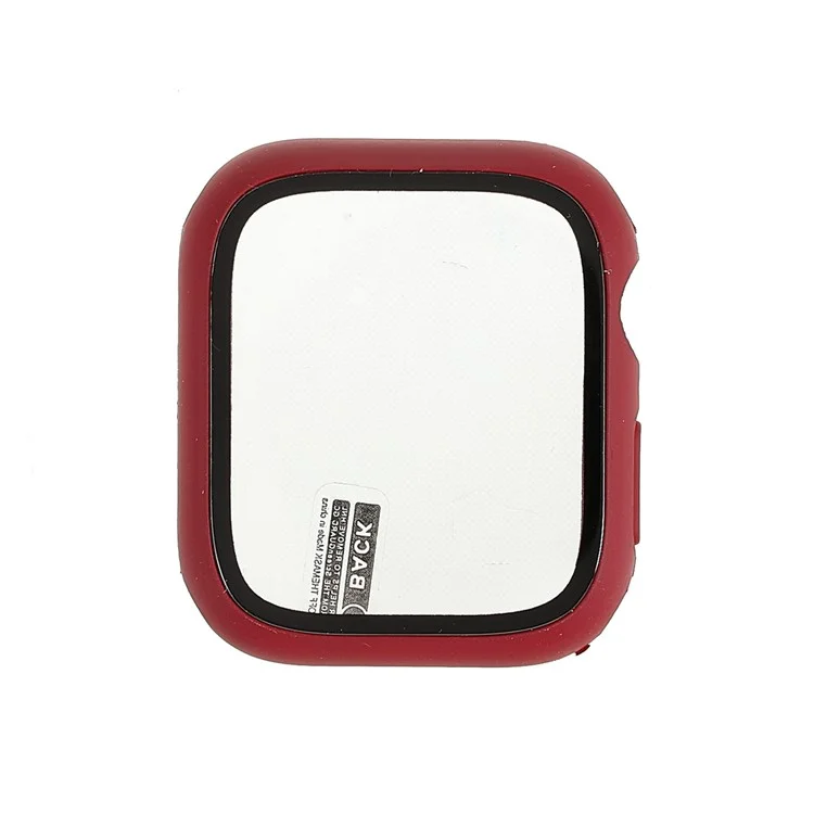 Rubberized Matte PC Watch Case Cover with Tempered Glass Film for Apple Watch Series 9 / 8 / 7 45mm - Wine Red