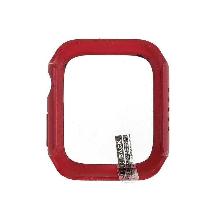 Rubberized Matte PC Watch Case Cover with Tempered Glass Film for Apple Watch Series 9 / 8 / 7 45mm - Wine Red