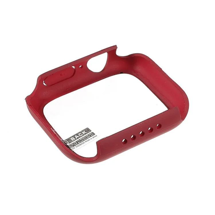 Rubberized Matte PC Watch Case Cover with Tempered Glass Film for Apple Watch Series 9 / 8 / 7 45mm - Wine Red