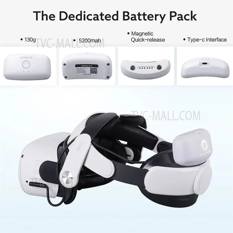 BOBOVR M2 Pro For Oculus Quest 2 Head Strap with 5200mAh Battery Pack, for Enhanced Support and Comfort in VR