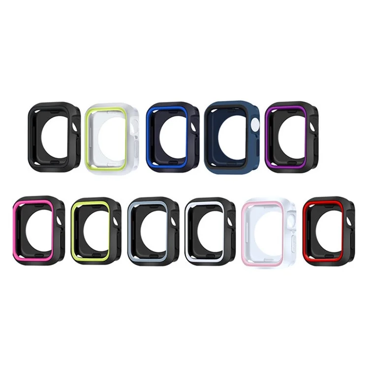 Bi-color Smart Watch Case Soft Silicone Protective Cover Frame for Apple Watch Series 4 / 5 / 6 44mm / SE 44mm / SE (2022) 44mm - Black / Black