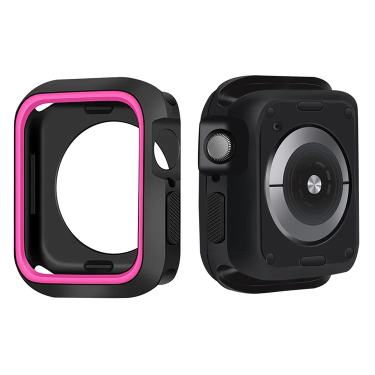 Bi-color Smart Watch Case Soft Silicone Protective Cover Frame for Apple Watch Series 4 / 5 / 6 44mm / SE 44mm / SE (2022) 44mm - Black / Pink